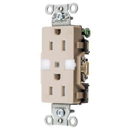Hubbell Wiring Device-Kellems Straight Blade Receptacle, 5-15R, 15 A, 125V AC, 2 Pole, 3 Wire, Flush Mount, Grounded DR15NLLA